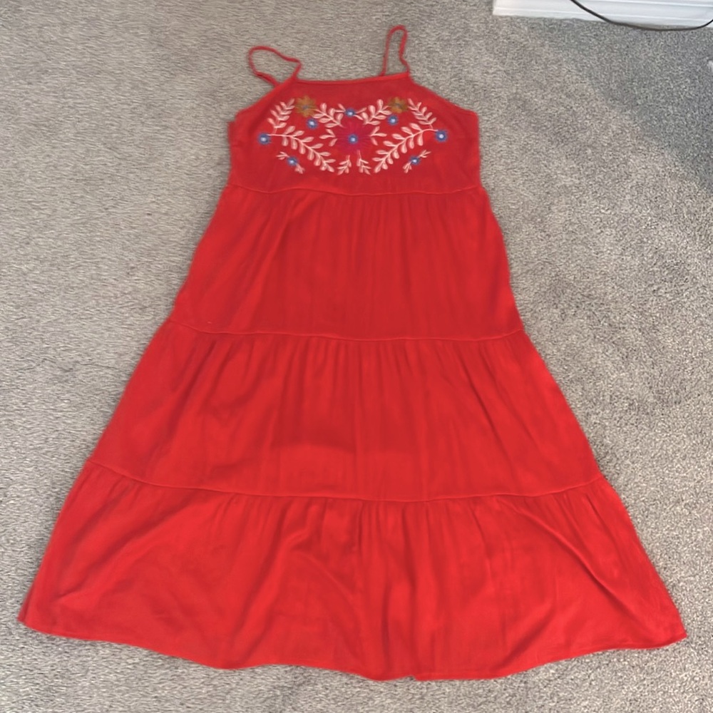 SHEIN | Med  Floral Embroidery Ruffle Hem Cami Dress